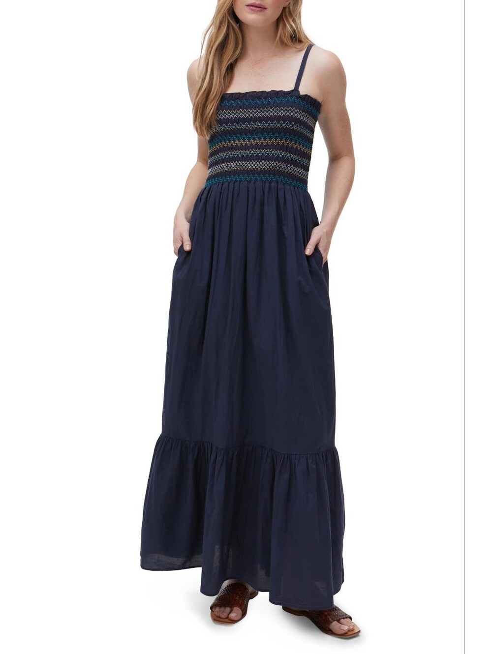 Michael Stars Alejandra Smocked Ruffled Hem Maxi Dress Size L